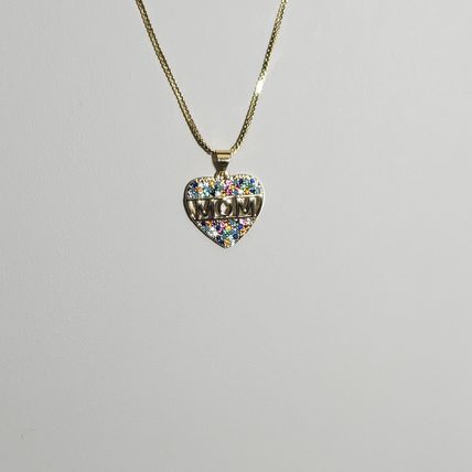 Gold CZ Heart Mom Necklace - Gold Plated Copper & Austrian Crystals