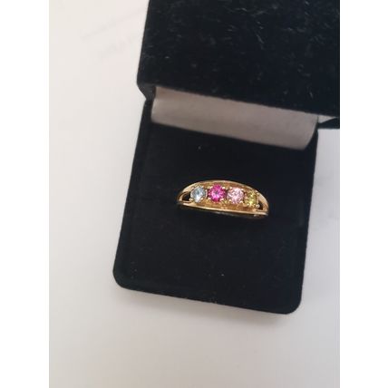 Estate Vintage 14K Gold Yellow Citrine Amethyst Blue Topaz Ruby Mother Ring Band