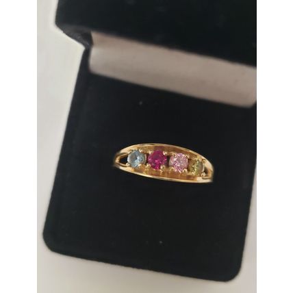 Estate Vintage 14K Gold Yellow Citrine Amethyst Blue Topaz Ruby Mother Ring Band