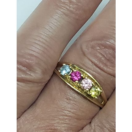 Estate Vintage 14K Gold Yellow Citrine Amethyst Blue Topaz Ruby Mother Ring Band