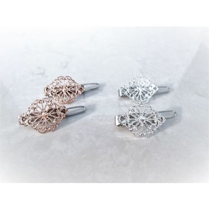 Extra tiny small silver rose gold metal filigree hair pin clip barrette (set of