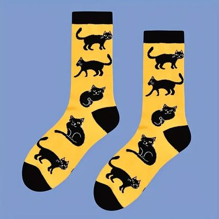 Black Cat Yellow Novelty Socks UK 4-7 Gift NEW **UK Seller**