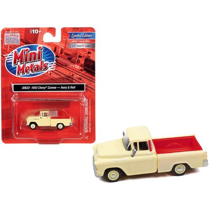 1955 Chevrolet Cameo Pickup Truck Ivory and Red 1/87 (HO) Scale Model Car by ...