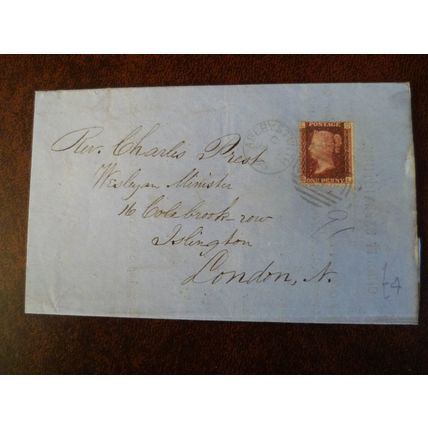 1866 GB QV 1d Red stamp LO Plate 91 cover Charles Prest Wesleyan Islington