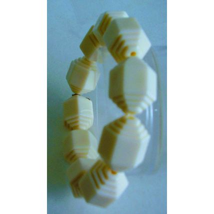Vintage Bracelet Art Deco Shaped Beads Ivorine Cream Retro Bangle