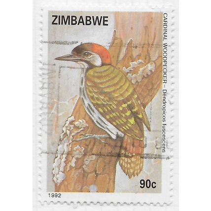 ZIMBABWE 1992 BIRDS WOODPECKER CARDINAL 90c USED