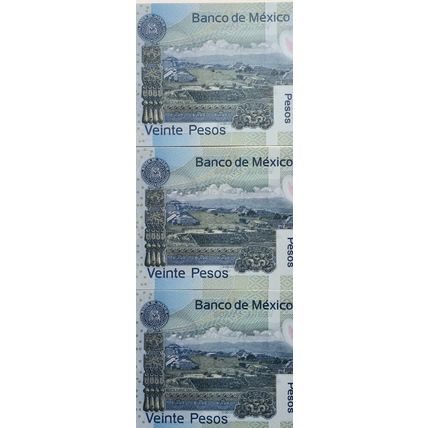 Mexico UNCIRCULATED $20 Pesos polymer 2018 Benito Juárez. Lot of 3 consecutive