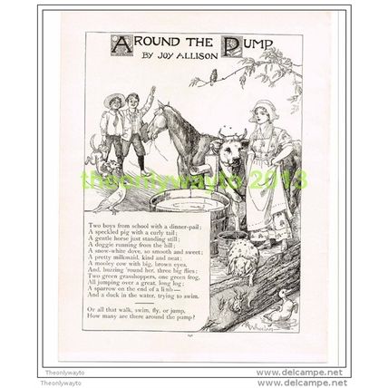 AROUND THE PUMP, ILLUSTRATED POETRY, FROM ST NICHOLAS, Book Illustration, 1909