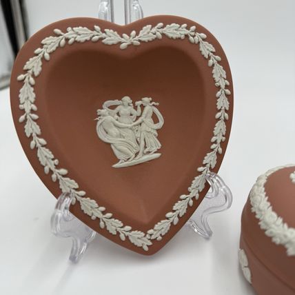 Wedgwood England Jasperware Terracota Trinket Box and Jewelry Trays Set Greek