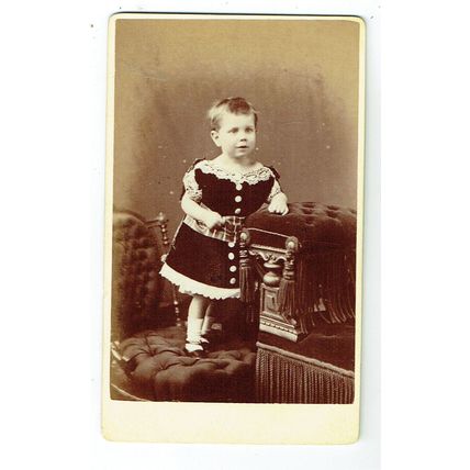 Victorian cdv photo infant standing on chair Barnsbury London photographer