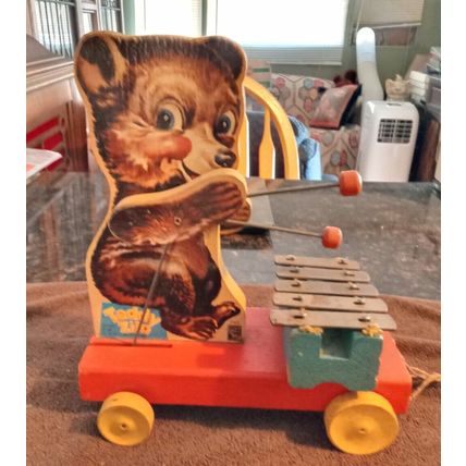 Old Vintage Original Fisher Price Teddy Zilo # 752 10 1/2" Tall Working 1948