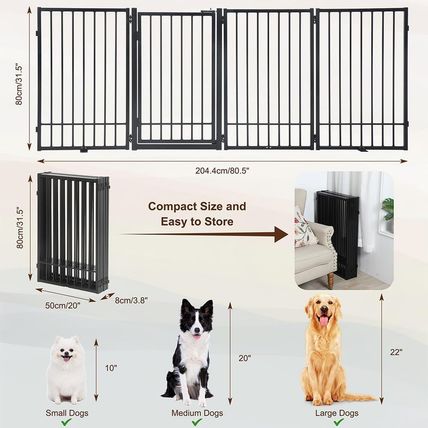 Metal Freestanding Dog Gate with Door, Extra Wide 81", 31" Height Foldable Dog G