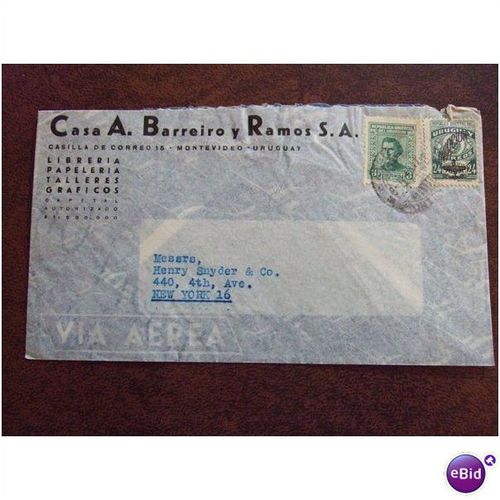 Uruguay 1948 air mail letter to New York airplaines stamps watermark