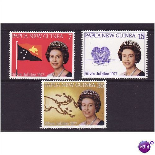 PAPUA NEW GUINEA 1977 SILVER JUBILEE SET 3 VALS U/M MINT