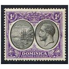 Dominica KGV 1923 1d Black & Violet Mounted Mint MM SG 72 Boat Sunrise Stamp