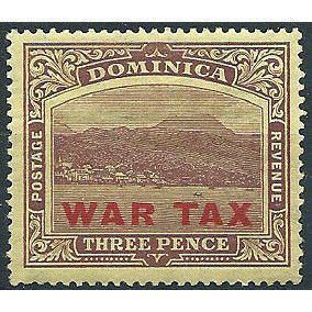 Dominica 1919 SG58 3d Purple/Yellow WAR TAX Mounted Mint ... .