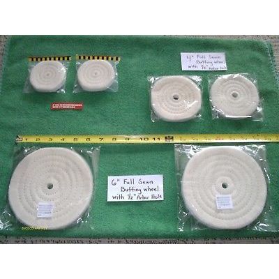 3, 4 & 6" DIA Cotton polisher Buffing Wheels 1/4 & 1/2 Arbor Holes 1/2"Thick