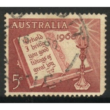 Australia 1960 - SG338 - 5d lake - Christmas - Open Bible & Candle - used
