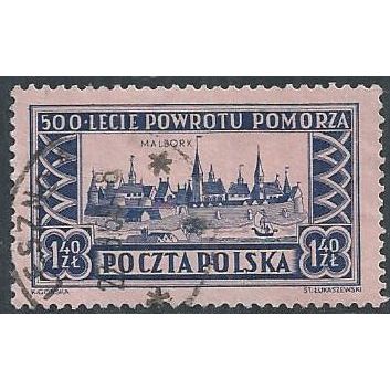 Mi 875 A: 1 Zl. 40 deep violet-blue on rose 500th Anniv. of the Peace of Toruń
