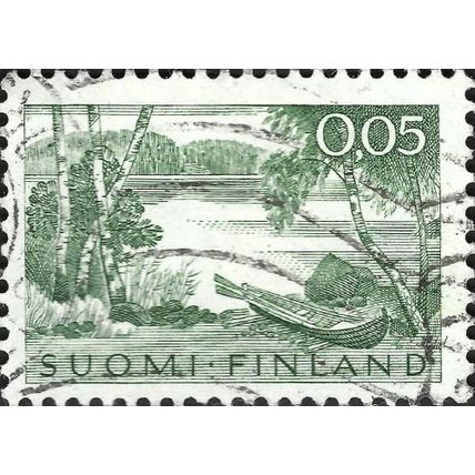 FINLAND, Rowingboat lakeshore, green 1963, 0.05mk
