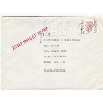 Belgium 1981 Liege-Westcliff on Sea Cover typed 26p to pay VGC