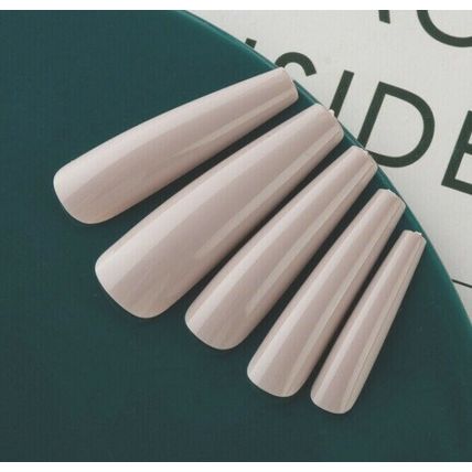 Extra Long Nails Nude Beige Press On Ballerina Full Cover Coffin Coloured XXL