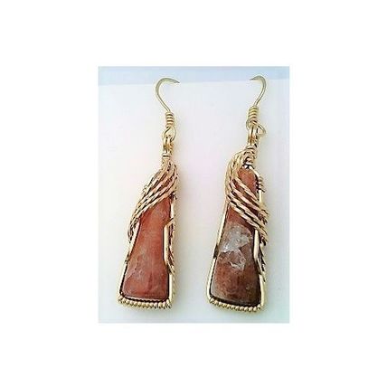 Agate Drop Gold Wire Wrap Gemstone Dangle Earrings 2