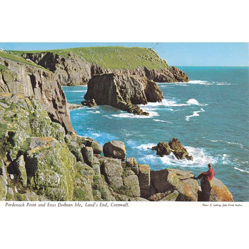 Pordenack Point & Enys Dodnan Isle Lands End Cornwall Postcard (CR73408)