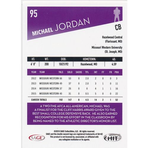 2016 Sage Hit Football 95 Michael Jordan