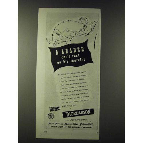 1943 Thordarson Transformers Ad - A Leader can't rest on his laurels