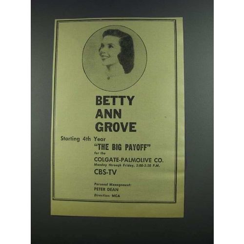 1956 CBS-TV The Big Payoff Ad - Betty Ann Grove