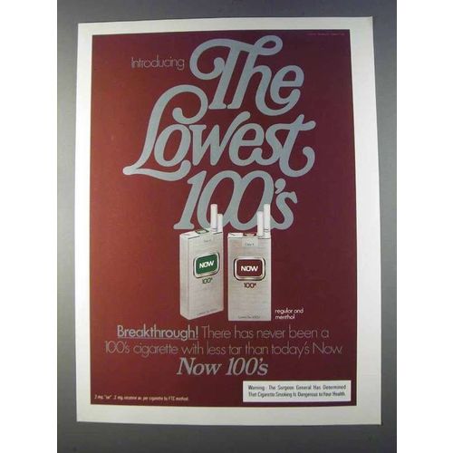 1980 Now 100's Cigarettes Ad - The Lowest