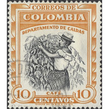 COLOMBIA, Coffee Harvest, blue 1956, 10c, #2