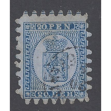 FINLAND 1866 20p. BLUE ON BLUE USED SG 36