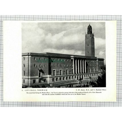 (7898) Watford Town Hall / Norwich City Hall - c.1945 Book Print