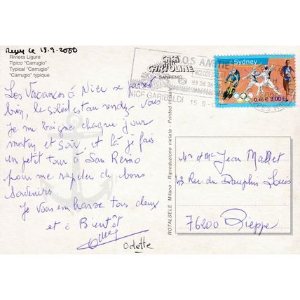 Riviera Ligure Italy Postcard 2000 used VGC