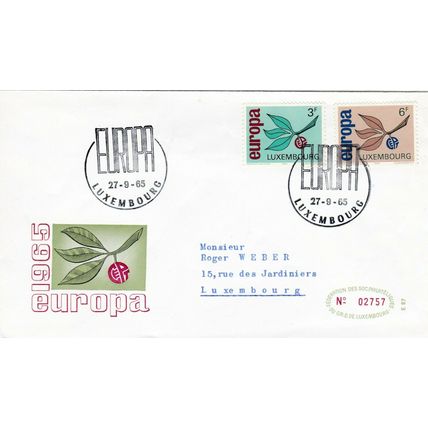 Luxembourg 1965 Europa FDC special cancel typed VGC