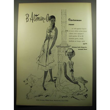 1957 B. Altman & Co. Knit Lingerie Ad - Christmas Rose