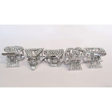 Small silver metal hair claw clip with crystals stocking stuffer gifts for
