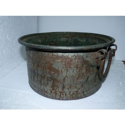 Antique 19C Islamic Tin-Plated Copper Cooking Pot with Iron Handle, H 15 cm