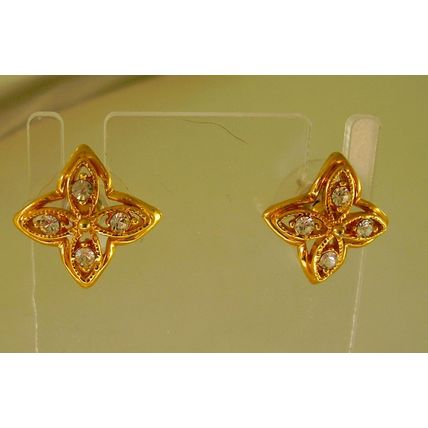 Vintage Earrings Quatrefoil Gothic Medieval Filigree Gold Plated White Crystal