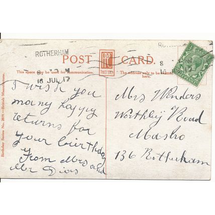 PC17115 Remembrance. Birthday series 2819. 1917