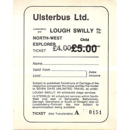 North West Explorer Ticket issued by Lough Swilly Railway Co. & Ulsterbus Ltd.