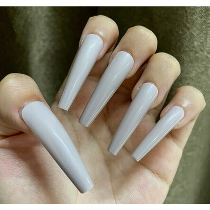 Extra Long Nails Nude Beige Press On Ballerina Full Cover Coffin Coloured XXL