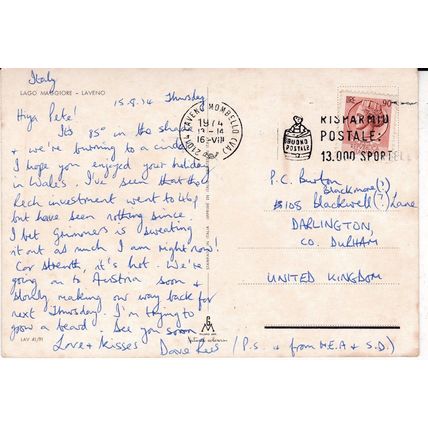 Laveno Lago Maggiore Italy Postcard posted 1974 creased