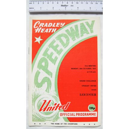 1975 Cradley Heath v Leicester Speedway Programme - 20th October