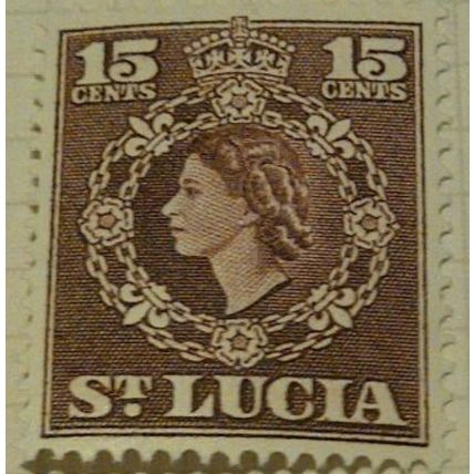 St Lucia QEII 1954 15c Red Brown Hinged Mounted Mint MM SG 180 Sc 165 stamp