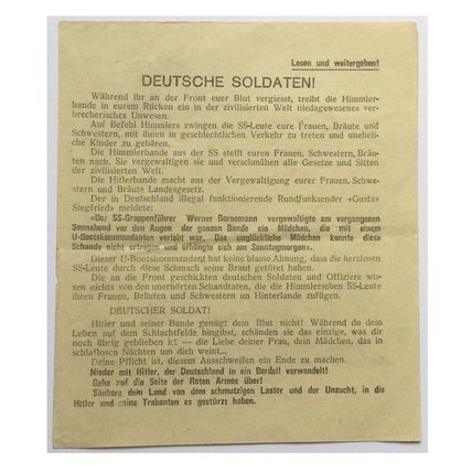 Original WW2 Russian/Soviet Air Drop Propaganda Leaflet. - No code. - 1941.
