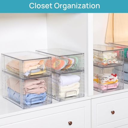 Vtopmart 4 Pack Large Stackable Storage Drawers,Easily Assemble Acrylic Bathroom