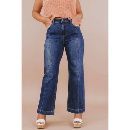 Navy Blue Plus Size Seamed Wide Leg High Waist Jeans